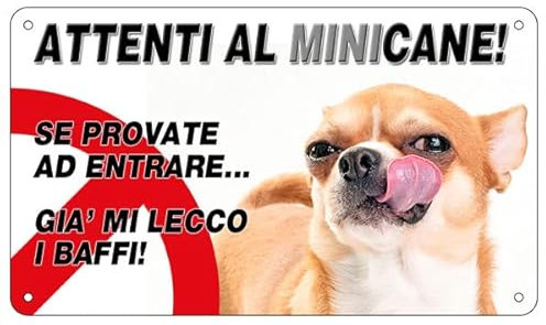 NEW CARTELLO SEGNALETICO - Attenti al cane chihuahua, GIà MI LECCO I BAFFI - Adesivo Extra Resistente, Pannello in Forex, Pannello In Alluminio (ADESIVO 30X42 CM)