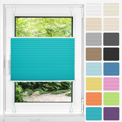 HOMEDEMO Plissee ohne Bohren Klemmfix, B80 x H110 cm Türkei Blau, Faltrollo Plisseerollo Jalousie für Tür & Fenster Blickdicht Sichtschutz Sonnenschutz Rollo