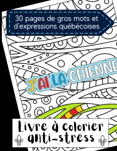 Livre à colorier anti-stress - gros mots et expressions Québecoises: Coloriage détente sacres et mots du Québec