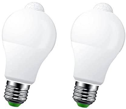 2 PCS Ampoule LED E27 avec détecteur de mouvement infrarouge 12 W 1050 lm, en forme de bulbe, A60, blanc froid 6500 K