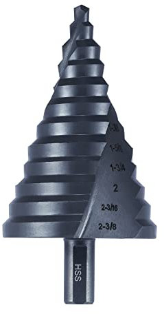 Anfrere 12 Sizes Step Drill Bit, 1/4 to 2-3/8 inch Black High Speed Steel Drill Cone Bits for Sheet Metal Hole Drilling Cutting, Sprial Unibit Extra Large 2-3/8 inch