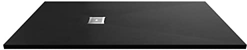 nuie NLT91064 Modern Bathroom Slimline Rectangular Shower Tray - Grill Not Included, 900mm x 1700mm, Slate Black