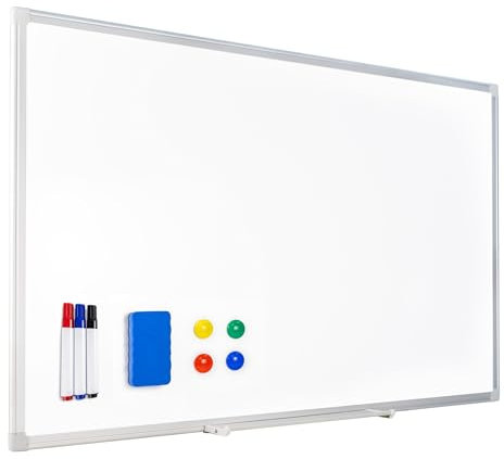 Raylu Paper® - Magnetisches Whiteboard mit Aluminiumrahmen, großes trocken abwischbares magnetisches Whiteboard mit Stiftablage (90 x 60 cm)
