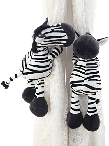 ED-Lumos 2Pcs Zebra Vorhänge Tiebacks Tiere ausgestopft Cartoon Vorhang Ringe mit elastischen Knopf für Kinder Schlafzimmer Dekoration