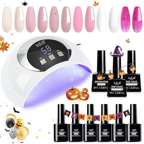 LKE Gel Nail Polish Kit with 72W UV LED Nail Lamp,6 Colors Gel Polish Set with Lamp Starter Kit, Pink Nude Soak Off with Base and Glossy & Matte Top Coat Nail Art DIY Manicure Salon and Home for Women