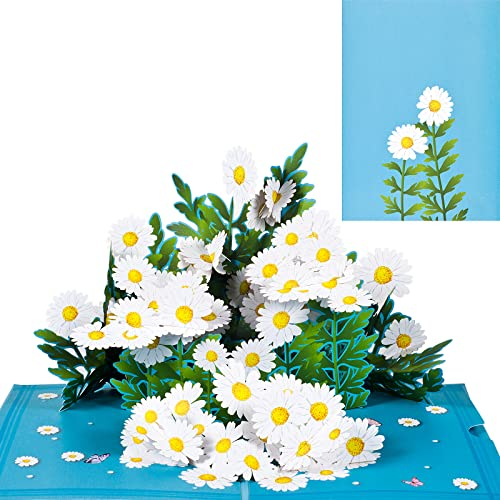 3D Pop-Up Geburtstagskarte,Valentinskarte,Dankeskarte,Abschlusskarte Karte,Karte für Geburtstag,Hochzeit,Jubiläum,Engagement,Valentinstagskarte mit Umschlag - Gänseblümchen