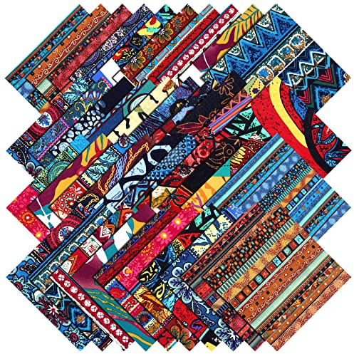 40 Stück 25,4 x 25,4 cm afrikanischer Druck, indischer Baumwollstoff, indischer Blockdruck, Stoffquadrate im Vintage-Stil, mehrfarbig, ethnischer Stil, dekorativer Stoff für Quilten, Nähen, Patchwork,