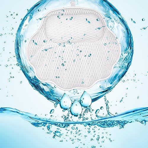 Senyucom Bath Pillow，Bath Pillow for Bathtub 4D Mesh Pillow Bath and 6 Suction Cups Support for Head, Back, Shoulder, Neck Suitable for Bathtubs and Home Spa