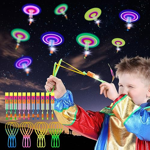 LED Leuchtspielzeug Partyartikel, 12 Stück Fliegendes Spielzeug Party Set, Leuchtspielzeug Schleuder, Led licht Nacht Hubschrauber, Led Springendes Spielzeug für Kinder, Mitgebsel Kindergeburtstag