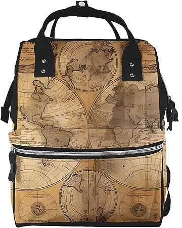Wickeltasche im Vintage-Stil, Motiv: alte Weltkarte, bedruckt, Wickeltasche, Unisex, für Mütter und Väter, Schwarz , One size