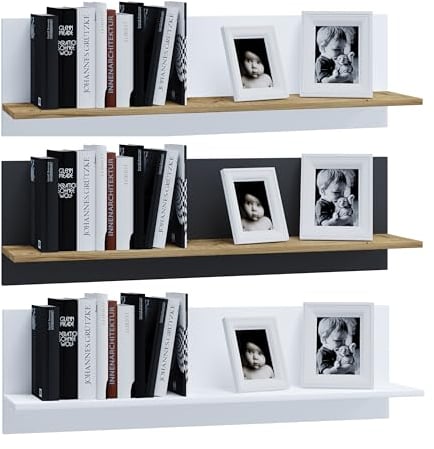 VCM Holzregal hängend | platzsparendes Regal | Maße: H. 30 x B. 102 x T. 20 cm | Elegantes Regal hängend | Aufbewahrungsregal | Bücherregal | Wandboard - Usilo Anthrazit/Honig-Eiche