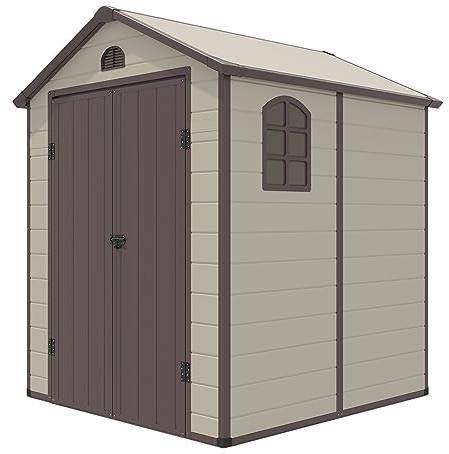 COSTWAY Capanni da Esterno, Casetta Porta Attrezzi da Giardino in PVC con Sfiati, Finestra, Porta con Cerniera, Capanni Resistente alle Intemperie da Giardino e Fattoria, 192 x 190 x 226 cm