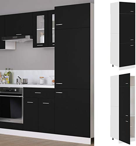 Homgoday Armario frigorífico negro 60 x 57 x 207 cm, madera de ingeniería