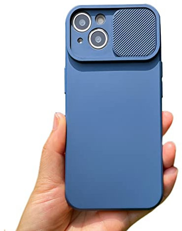 Keyihan Cover per iPhone 15 (6,1) Protezione Fotocamera con finestrino Scorrevole,Custodia in Silicone TPU Morbida Antiurto AntiGraffio,Full Body Protettiva Case Microfiber Lining,Blu Marino