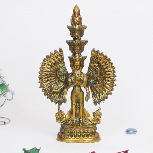 ARTVARKO Messing Chenrezig Tibetisch-buddhistische Avalokiteshvara elfköpfige tausend bewaffnete Kanzeon, Jana BAHA Dyah, Karunamaya 9,5 Zoll, AVALO9IN1220