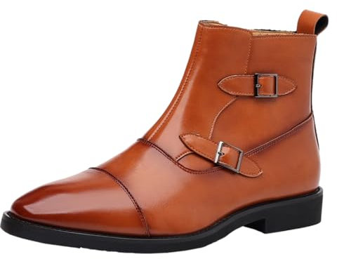 Jamron Uomo Elegante Stivaletti a Punta Stivali con Fibbia Cerniera Pelle Sintetica Stivali da Sera Marrone SN0711146 EU41