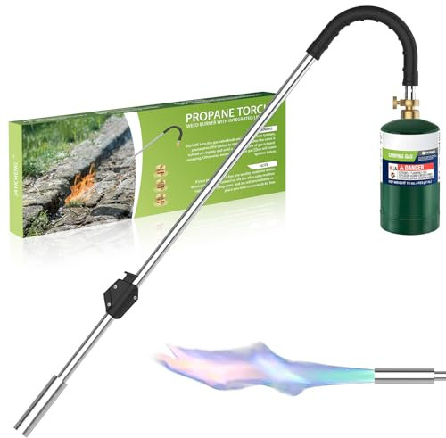 Quemador de propano de 80,000 BTU, quemador de malezas con autoencendido y mango ergonómico de goma antideslizante para deshierbar, derretir hielo, arrancador de carbón (combustible no incluido)