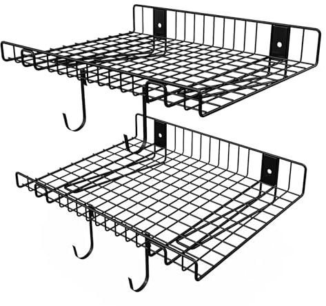 Garagen-Wandregal, Wandmontage, robuste Metallregale für Zimmerwand, belastbar 59 kg, schwimmende Regale, Netz-Aufbewahrungsregal für Garage, Büro, Keller, Wandschrank und Küche, 2 Stück