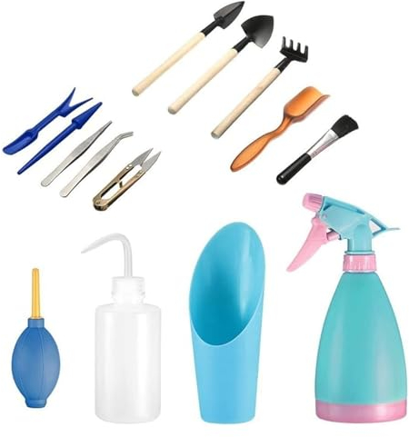 Gartengeräte, Werkzeuge zum Umpflanzen von Pflanzen, 14-teiliges Garten-Handwerkzeug-Set für Sukkulenten, Kesseltransplantation, Miniatur-Unsterblichkeits-Garten-Handwerkzeug-Set (einfarbig, Elternt