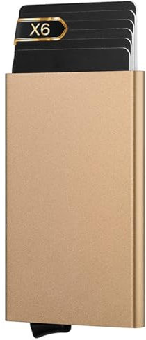 O³ Porte Carte Homme, Étui Protection RFID [ Léger - Aluminium ] Portefeuille Carte bancaire Anti piratage - Anti fraude - Élégant et Minimaliste (Or)