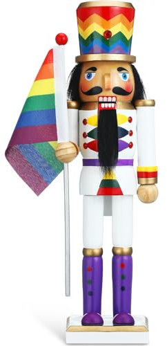 Gerrii 30,5 cm große Nussknacker-Figuren aus Holz, Weihnachts-Nussknacker-Ornament mit Regenbogen-Flagge, festliches Sammlerstück, Basteln für Weihnachten, Kamin, Tischdekoration, Geschenke (weißer
