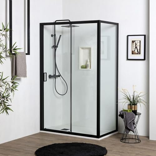 Kiamami Valentina - Vollgerahmte Eckdusche mit Fronteinstieg, H190 cm, schwarzer Rahmen und Klarglas 6 mm | City