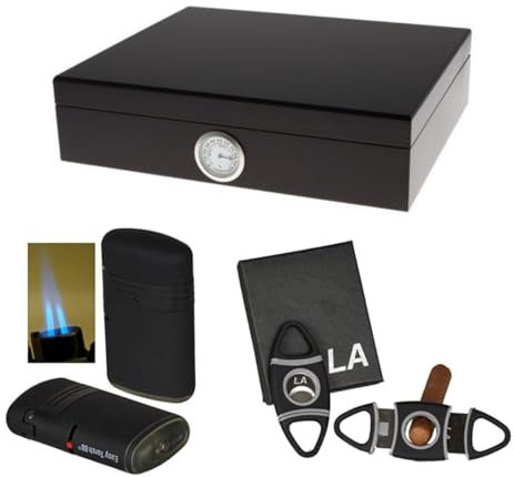 Germanus Humidor Geschenkset Movella- Polymerbefeuchter, Cutter, Feuerzeug