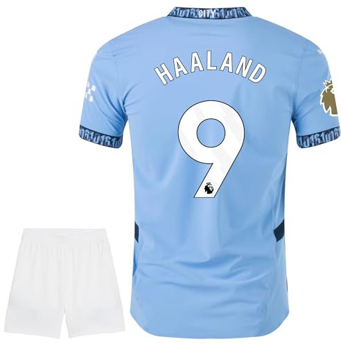 IHIMI Haaland #9 Maillot pour enfant 2024/25 Bleu clair Maillot de football pour garçon Style nouvelle saison Compatible avec les fans de Haaland Tailles 128-176, bleu, 176 cm