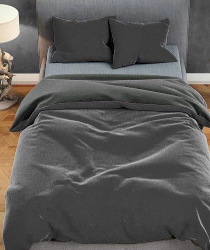 Leonado Vicenti Plüsch Teddy Bettwäsche Cashmere-Touch Garnitur Set Winter extrem warme Einfarbige Uni Garnitur kuschelig weich 200x220 cm