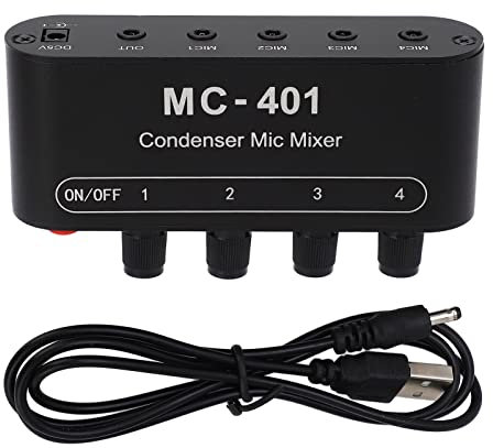 Mavaol 4 Microphone Audio Mixer, Independent Volume Control, Portable Design, Sound, for Karaoke, Podcast, Live Stream, Mobile Use