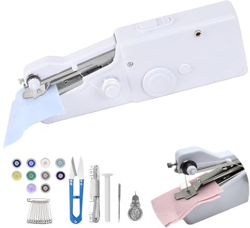 Handnähmaschine mit Nähzubehör, Mini Nähmaschine, Handliche Nähmaschine mit Nähset, Tragbare Elektrische Schnellstichwerkzeug für Anfänger Zuhause DIY Nähen Kleidung Vorhänge Basteln