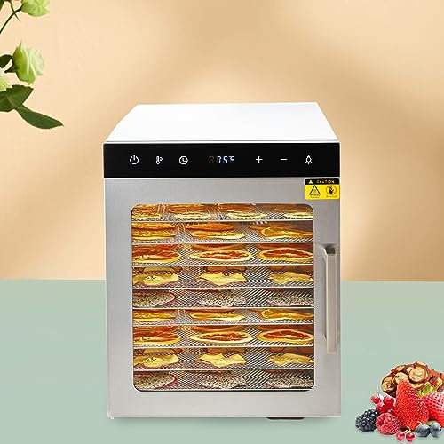 Macchina di disidratazione alimentare in acciaio inox | temperatura regolabile 86-194°F | timer 24 ore | capacità 9,5 galloni | vassoi a 10 livelli | snack sani e tè ai fiori