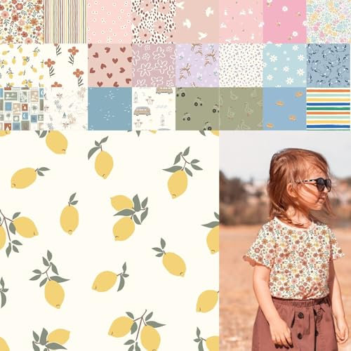 Baumwolljersey bedruckt, Jersey Stoff Meterware Sommer, Jerseystoff Blumen - Strickjersey Kinderdrucke - Stretchstoff Mädchen, BW-Jersey Jungs *ab 50cm, Farbe: 80-A91-002 Zitronen
