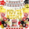 Filmnacht Zubehör Party Dekorationen - Kino Party Supplies Cupcake Toppers Popcorn Folie Stern Gold Buchstaben Luftballons, Happy Birthday Banner Girlande für Geburtstag Film Thema Party Dekoration