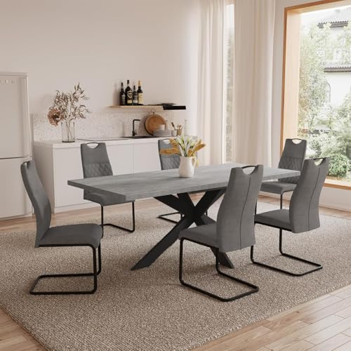 JIEXI Extendable Dining Table and Chairs Set, Modern Dining Room Table Extending 4-6 Seater, MDF Plate Suitable for Living Room, Kitchen