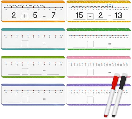 16 PCS Number Line Dry Erase Boards Cards,Writable and Erasable Math White Board with Number Lines 0-10 & 0-20,Dry Erase Number Cards and 2 Erasable Pens for Kids,Students,Classroom and Home