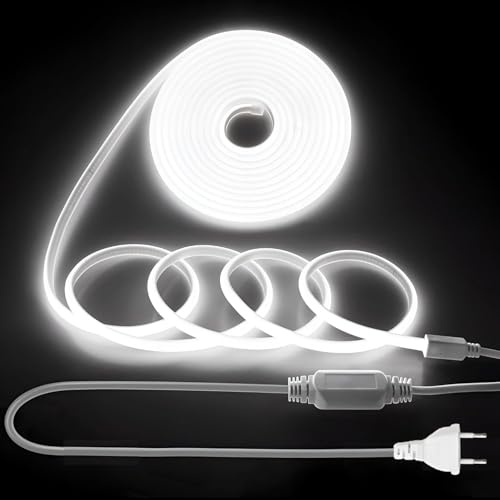 YeahBoom 5M COB LED Streifen,220V Direktanschluss mit Eurostecker | Kaltweiß 6000K,Hohe Dichte Wasserdicht LED Strip,Flexibler Schneidbar,für Schlafzimmer Schrank Zuhause Party Dekoration