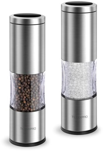 TLYSXPRO Salt and Pepper Grinder Set with Adjustable Coarseness | Manual Pepper Mill Grinder with Refillable Design | Ceramic Core | Kitchen Essential (2 Packs, Stainless Steel)