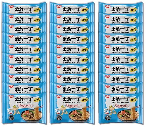 Nissin Demae Ramen – Seafood, 30er Pack, Instant-Nudeln japanischer Art, mit Meeresfrüchte-Geschmack, Sesamsamen & asiatischen Gewürzen, schnell & einfach zubereitet, asiatisches Essen (30 x 100 g)