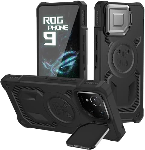 HARUINO Cover per Asus ROG Phone 9 Pro Custodia ROG Phone 9, 9 FE Cellulare Protezione con Supporto [Copriobiettivo], Militare Antiurto Bumper TPU Silicone Fotocamera Protettiva Case, Nero