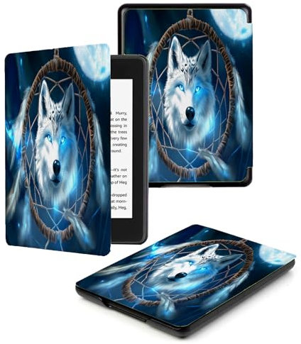 Case Compatible for 6 Kindle Paperwhite 5th/6th/7th Generation 2012/2013/2015,Lightweight Slim Soft PU Case Cover Skin for Paperwhite 5 6 7 Gen,Dreamcatcher White Wolf