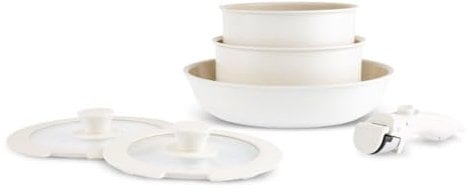 Karaca Ceramica Comfort Non-Stick 6-Piece Pan Set with Detachable Handles, Ceramic Cookware Set, Cream Saucepans & Frying Pan with Lids, Induction Pans PFAS Free