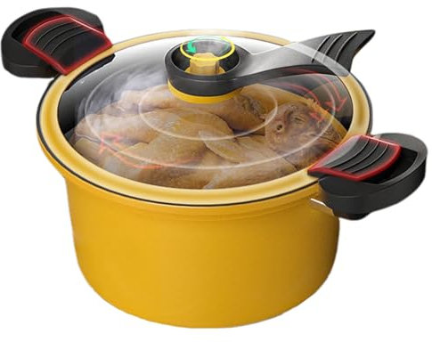 Pressure Pot, 3.5L Time-Saving Stockpot with Clear Lid & Double-Ear Lock, Multi-Use Small Pressure Cooker with Handle & Relief Valve, Non-Stick for Stewing, Steaming, Slow CookingPressure