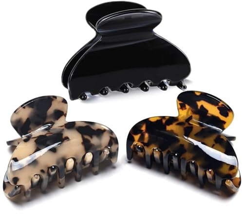 Lot de 3 pinces à cheveux résistantes - Plastique noir et léopard - Barrettes griffes pour femmes 7cmx4cm