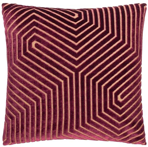 Paoletti Evoke Samtkissen mit Polyesterfüllung – luxuriöses dekoratives quadratisches Kissen mit Chevron-Muster und Füllung (Burgunderrot – 45x45cm), Burgund