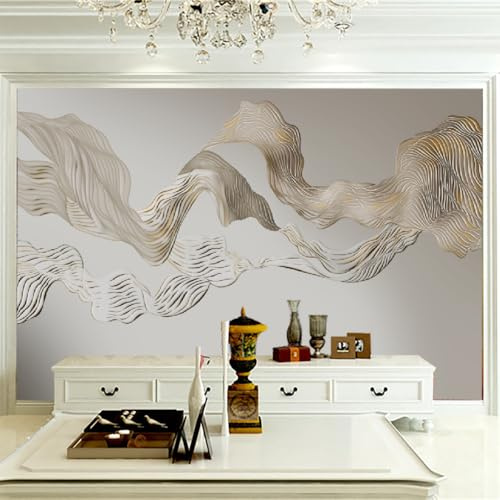 Fototapete 3D Effekt Moderne Abstrakte Goldene Linien 400x280cm，Grau Braun Vlies tapeten für Schlafzimmer Wohnzimmer
