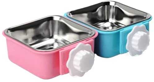 Kennel Water Bowl Hanging, 2Pcs Dog Crate Bowls, Removable Stainless Steel Dog Crate Water Bowl with Bolts Holder, Eco-friendly Square for Cat, Puppy, Square