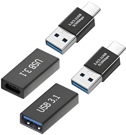 Leloco USB A auf USB C Adapter 4er Set 10Gbps OTG für Laptop & PC | Alu-Gehäuse, 5V/3A Fast Charge. 2x Buchse auf Buchse & 2x Stecker auf Stecker für Festplatten, Smartphones und Tablets
