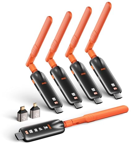 AIMIBO Wireless HDMI Transmitter and 4 Receivers Kit 2026, Supports up to 6 Displays, 4K Input 1080P@60Hz with 5dBi Antennas, Cast Video from Laptop/TV Box to Multiple TVs, Monitors & Projectors - 50m