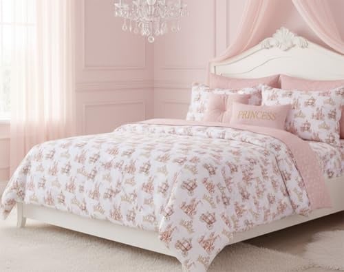 Nayoroom Bettwäsche Mädchen 135x200 Kinder Rosa Krone Kinderbettwäsche Set | Oeko-TEX, Microfaser, Bettbezug 135x200 cm + Kissenbezug 80x80 cm, Schloss, Prinzessin, Reißverschluss